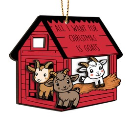 Animal Christmas Ornament 2 Layer 2024, Funny Wooden Hanging Xmas Tree Decoration, for Men Women, Goat Ornaments