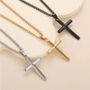 RWQIAN Cross Necklace for Men - Black Stainless Steel Bible