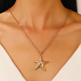 GlimmerStyle Starfish Pendant Necklace for Ladies, Delicate Swirl Pendant, Summer, Beach, Ocean, Stainless Steel, Aesthetic Starfish Charm Necklace, Trendy Holiday Star Jewellery 1 Five-Pointed