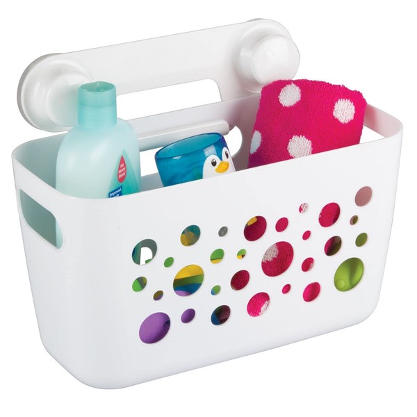 mDesign Kids/Baby Bathroom Shower Suction Caddy Basket for Bath Toys, Shampoo, Conditioner, Soap - White