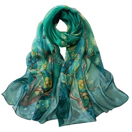 Floral Print Chiffon Scarf - Womens Fashion Scarfs Lightweight Head Scarf Sunscreen Scarves Shawls Wrap For Women