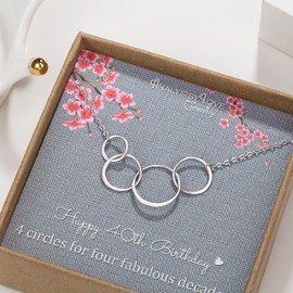 AnalysisyLove 40th Birthday Gifts for Women - Sterling Silver Infinity 4 Circle 4 Decades Necklace, Mothers Day Jewelry Mom Gift