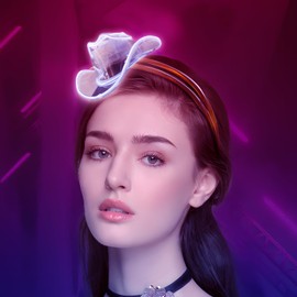 Neon Cowboys® Mini Cowgirl Hat, Light Up Cowboy Hat Gifts for Birthdays, Pets, Raves, Parties and Festivals - White