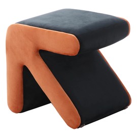 LETESA Modern Velvet Upholstered Ottoman, Exquisite Small End Table, Soft Foot Stool with S-Shape, Dressing Makeup Chair, Comfortable Seat for Living Room, Bedroom, Entrance (Black, Arrow)