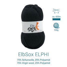 ElbSox Pier 4-4-ply Knitting Wool Sock Wool - 100 g Wool as a Ball with a Running Length of Approx. 420 m - Enough for a Pair of Socks up to Size 46 - Colour 001 - Anchor Black
