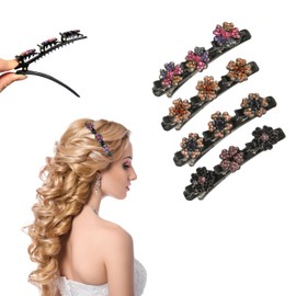 Buer Homie braided hair clips, sparkling crystal stone braided hair clips, women's hair jewellery， Set of 4 (snowflakes)