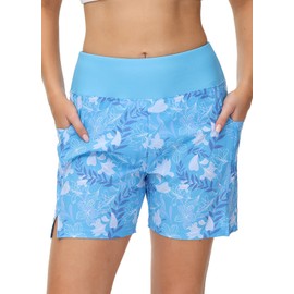 BALEAF - Pantalones cortos de natación de cintura alta de secado rápido para mujer, con UPF 50+, traje de baño con forro, Estilo 02-azul marino, XXXL