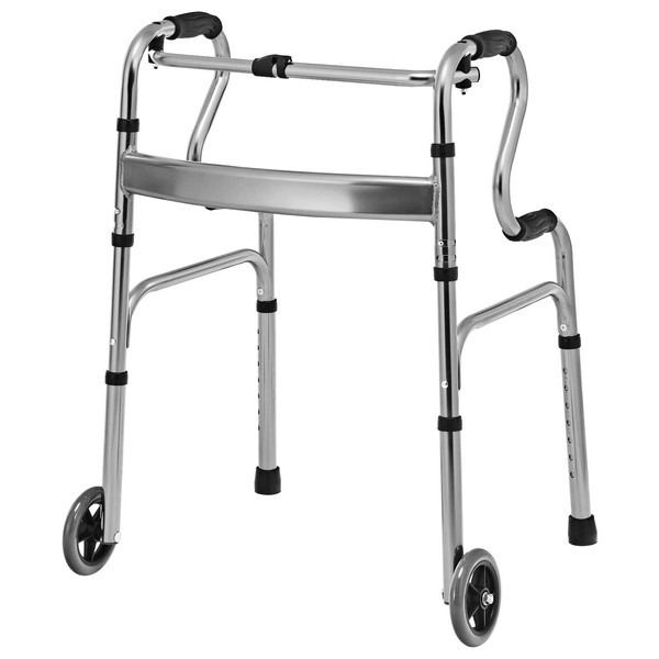 Goplus 3-in-1 Stand-Assist Folding Walker with 5" Wheels, Heavy Duty Walking Mobility Aid Supports up to 440lbs, Can be Used as Toilet Safety Rail, Narrow Drive Walkers for Seniors Elderly Adult