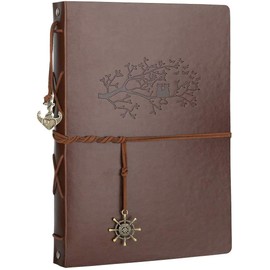 Leather Scrapbook Album, AIOR Vintage Photo Album DIY Memory Book, 60 Black Blank Pages Paper, Wedding Gifts Birthday Anniversary Mother's Day Presents for Men Women Mom Friend, Cat