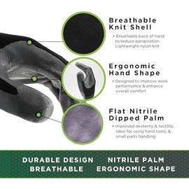 Showa Best 370B Atlas Nitrile Palm Coating Glove, 13-Gauge Seamless Knitted Liner, General Purpose Work, Medium (Pack of 12 Pairs)