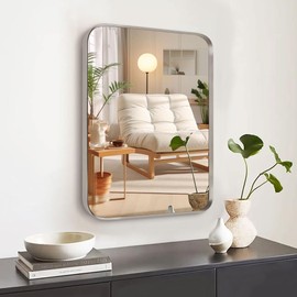 Umzodo 16x20 inch Brushed Nickel Bathroom Mirror for Wall, Rounded Rectangle Mirror with Metal Frame Hanging for Bathroom Entryway Vanity,Living Room,Bedroom,Vertical or Horizontal