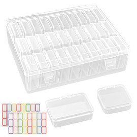 lafo Pack of 33 Sorting Box + 2 Colour Labels, Clear PP Storage Box, Small with Lid, Small Box with Lid for Jewellery/Crafts/Screws, Small Parts Organiser with Compartments