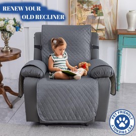 XINEAGE Water Resistant Recliner Cover, Nonslip Recliner Chair Covers for Reclining Chair with Pockets, Quilted Thick Recliner Slipcovers for Pets and Kids (Recliner Chair, Dark Gray)