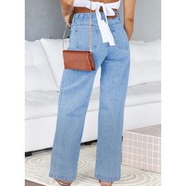 Eytino Plus Size Jeans High Waist Straight Leg Casual Jeans Trendy Pockets Loose Stretchy Tummy Control Denim Pants,5X Iceland Blue