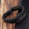 8" Multi-layer Onyx Men's Leather Bracelet with Stainless Steel Magnetic
