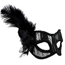 Masquerade Mask - Black Lace w/Feather Masquerade Mask - Black Lace w/Feather