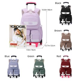 LANSHIYA Solid Color Rolling Backpack for Girls Boys Cute Elementary school bag with wheels,Green Trolley Bags for Travel