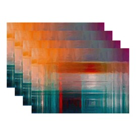 Batmerry Orange Abstract Color Placemats,Blue Modern Washable Linen Table Mats for Kitchen Table Double Insulation Decor Dining Set Indoor Outdoor 12X18 in Set of 4