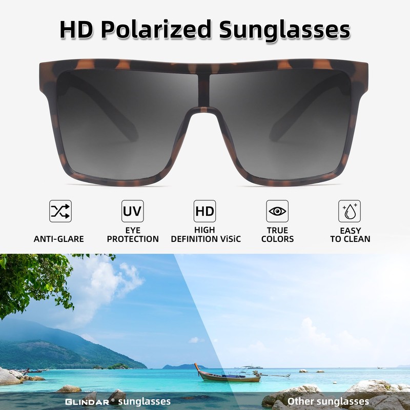 GLINDAR Polarized Shield Sunglasses for Men Square Flat Top Sports