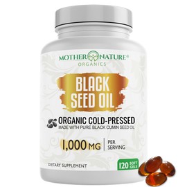 Mother Nature Organics Superfoods for Organic Living Organic High Potency Turkish Black Seed Oil Capsules, Cold Pressed, High TQ, 2 Month Supply, Non-GMO Black Cumin Nigella Sativa Oil for Immune Support, Joint, Digestive & Beauty, 1,000mg Dose (120ct)