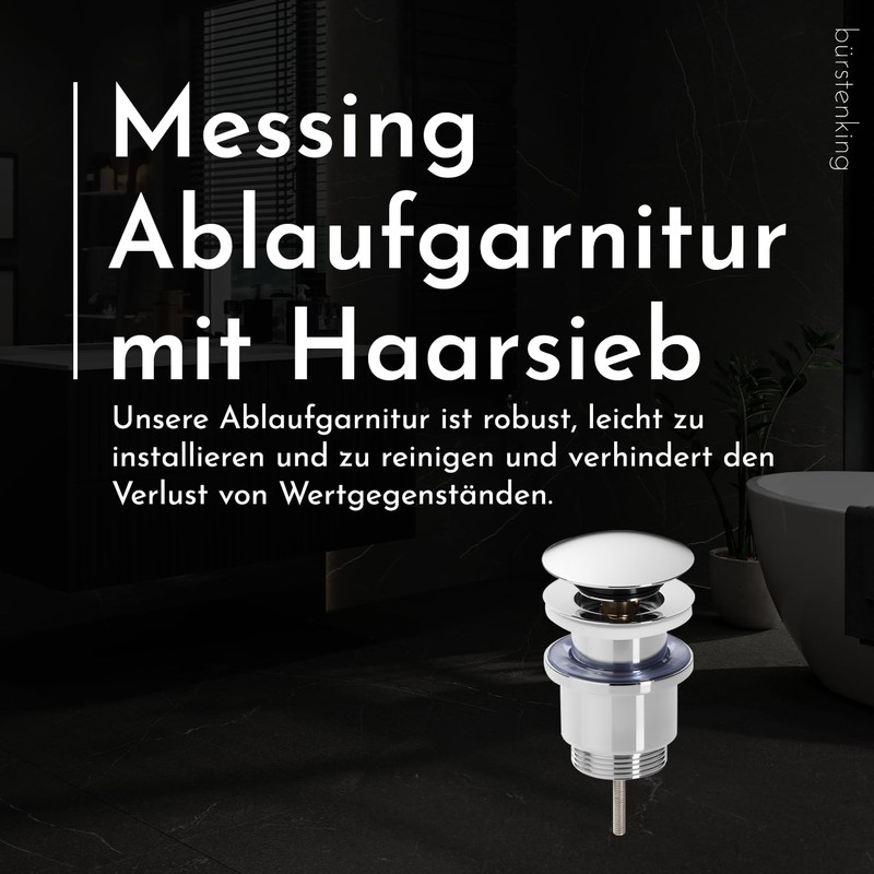 Bürstenking Sink Drain Fitting - Drain Valve with Hair Strainer