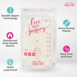 LaVie Breast Milk Storage Bags, 50 Count, 7 Ounce, Pre-Sterilized Breast Milk Containers, Leak-Proof, Space Saving, Self Standing for Refrigerating or Freezing Breast Milk (Pink)
