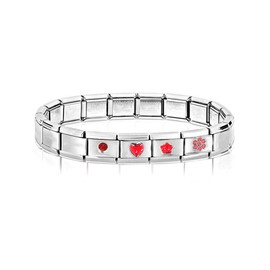 AKKi jewelry Italian Charms for Link Bracelet in Stainless Steel Classic Women's with Silver Charm Building Blocks Italy Style, Stainless Steel, Cubic Zirconia