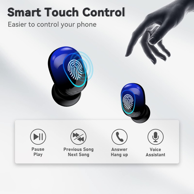 Wireless Bluetooth 5.2 Earbuds, IPX7 Waterproof Stereo Earphones with LED