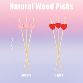 200pcs Heart Shaped Cocktail Toothpicks for Drinks, 4.7 Inch Red & Pink Food Picks for Appetizer Fruit Sticks Skewers for Wedding Baby Shower Mother's Day Valentine's Day Party Decor