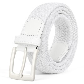 JASGOOD Men's Golf Belt, Women's, Mesh, Knitted, Unisex, No Holes, Stretchable, Elastic Belt, Elastic Waist, Stepless Adjustment, Freely Stretchable, 03-white (white buckle)