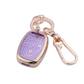 Cute Bling Key Fob Cover for Honda, Diamond Cut TPU Case with Keychain, Protective Shell for 2007-2016 Honda Accord Crosstour CR-V CR-Z Fit Insight,Purple