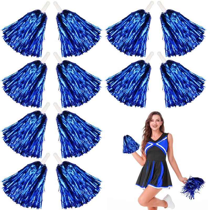 Lovecheer 12PCS Blue Pom Poms Cheerleading Fluffy Metallic Cheer Pom