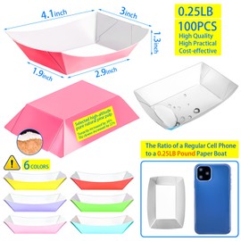 MotBach 100 Pack 1/4Lb Colorful Paper Food Boat Trays Disposable Small Paper Boats, Mini Kraft Food Trays Paper Food Serving Tray Boats for Snack Popcorn Fries Dessert Taco Nacho