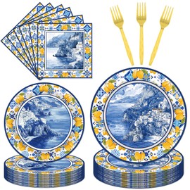 Papiailove 96 Pcs Amalfi Coast Party Decorations, Capri Lemon Plates and Napkins Tableware Set, Capri Lemon Party Supplies for Kids Birthday Baby Shower, Disposable Dinnerware Serve 24 Guests