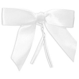 Juvale 100-Pack Twist Tie Bows - White 3" Satin Ribbon Small Bows for Gift Wrapping Treats Party Favors Craft Decoration - White Ribbon - Twist Ties