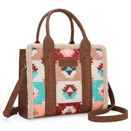 Montana West Wrangler Sherpa Tote Bag for Women Fuzzy Top Handle Handbag Western Handbags with Lamb Wool Bag Fluffy Aztec Tote Purse Winter Shoulder Bag Soft Hobo Bag WG166G-8120BR