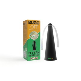 BUGGOFF Black Fly & Flying Insect Repellent Fan with Twin Blades, Table top & Hangable, Battery Powered USB C Chargeable, Cable Included. Safe Blades with Auto Stop. 4 Pack