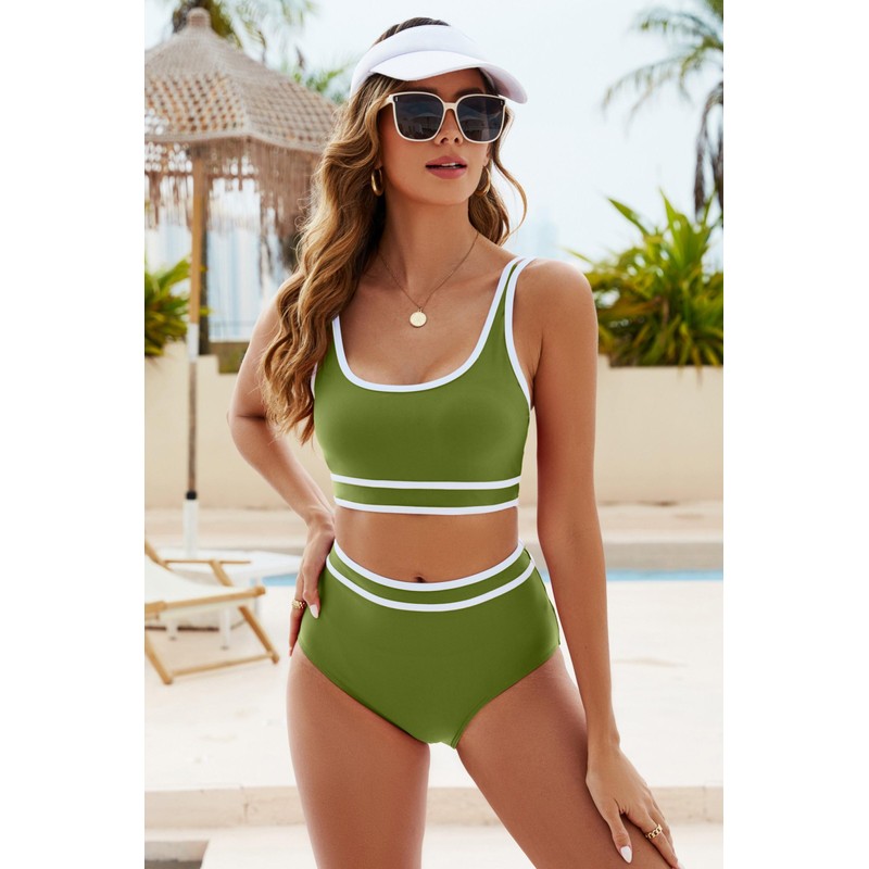 Bikini de cintura alta para mujer, estilo deportivo, estilo arcoíris,