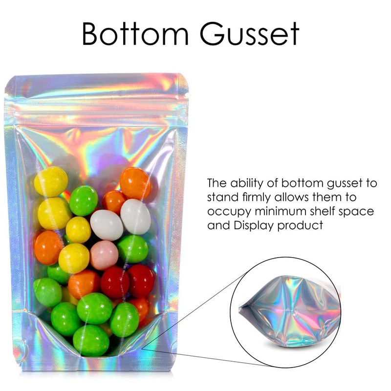 RIGHTPAK One Side Clear Holographic Stand Up Pouches with Resealable
