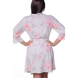 MOMMY O CLOCK Maternity Robe, Milk Silk Womens Nursing Gown Tie Front, Lightweight Labor and Delivery Nursing Robe Lounge Wear, Machine Washable, Knee Length (Light Pink Roses, S/M (0-12))