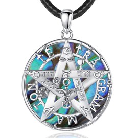 EUDORA Sterling Silver Tetragrammaton Abalone Necklace for Women Men, Amulet Energy Pentagram Pendant for Husband Wife Vintage Jewelry Mother's Day Father's Day Gift for Father Mother, 24 inch