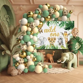 Decoration 1st Birthday Boy Girl with Background, Jungle Children's Birthday Decoration 1 Year, Wild One Birthday Decoration, Forest Animals Giraffe for Baby Shower Decoration, Party Animals, Safari