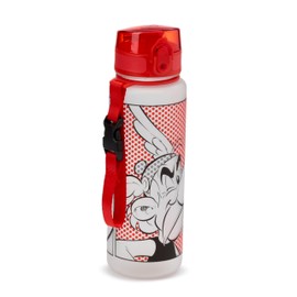 Puckator Asterix & Obelix Pop Top 600ml Shatterproof Bottle - Reusable Insulated Active Water Bottle Flask For Girls And Boys With A Carry Handle & Straw - Bpa Free - For School Nursery