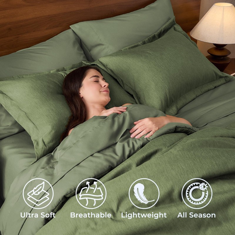 JOLLYVOGUE Queen Comforter Set Dark Green, Cationic Dyeing Bed in