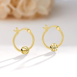 Basketball Earrings 925 Sterling Silver Gold Basketball Hoop Earrings Hypoallergenic Sports Jewelry Basketball Gifts for Women