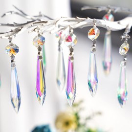 63mm Colored Suncatcher Chandelier Crystal Icicle Prisms,Crystal Garland with Metal Bow Clips,Hanging Crystal for Windows Lamp Drop Chandelier DIY Decoration,Pack of 20