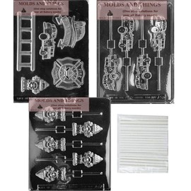 MOLDS AND THINGS Firefighter Chocolate Candy Molds - Firefighter Kit, Hydrant, Truck, Hat - Clear Plastic - 100-500 ml