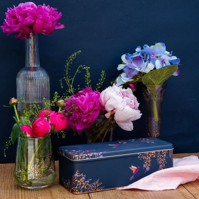 Sara Miller - Dark Blue Bird Long Deep Rectangular Tin