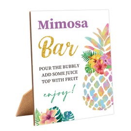 Hawaiian Mimosa Bar Sign for Bridal Shower, 1 Pack Wooden Sign with Stand Tabletop Decor, Tropical Bridal Shower Decoration, Engagement Bachelorette Party Supplies - JF02