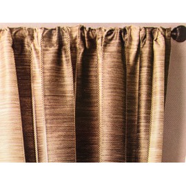 Allen Roth Ellesmere Striped Camel Rod Pocket Window Curtain Panel with Crocheted Eyelet
